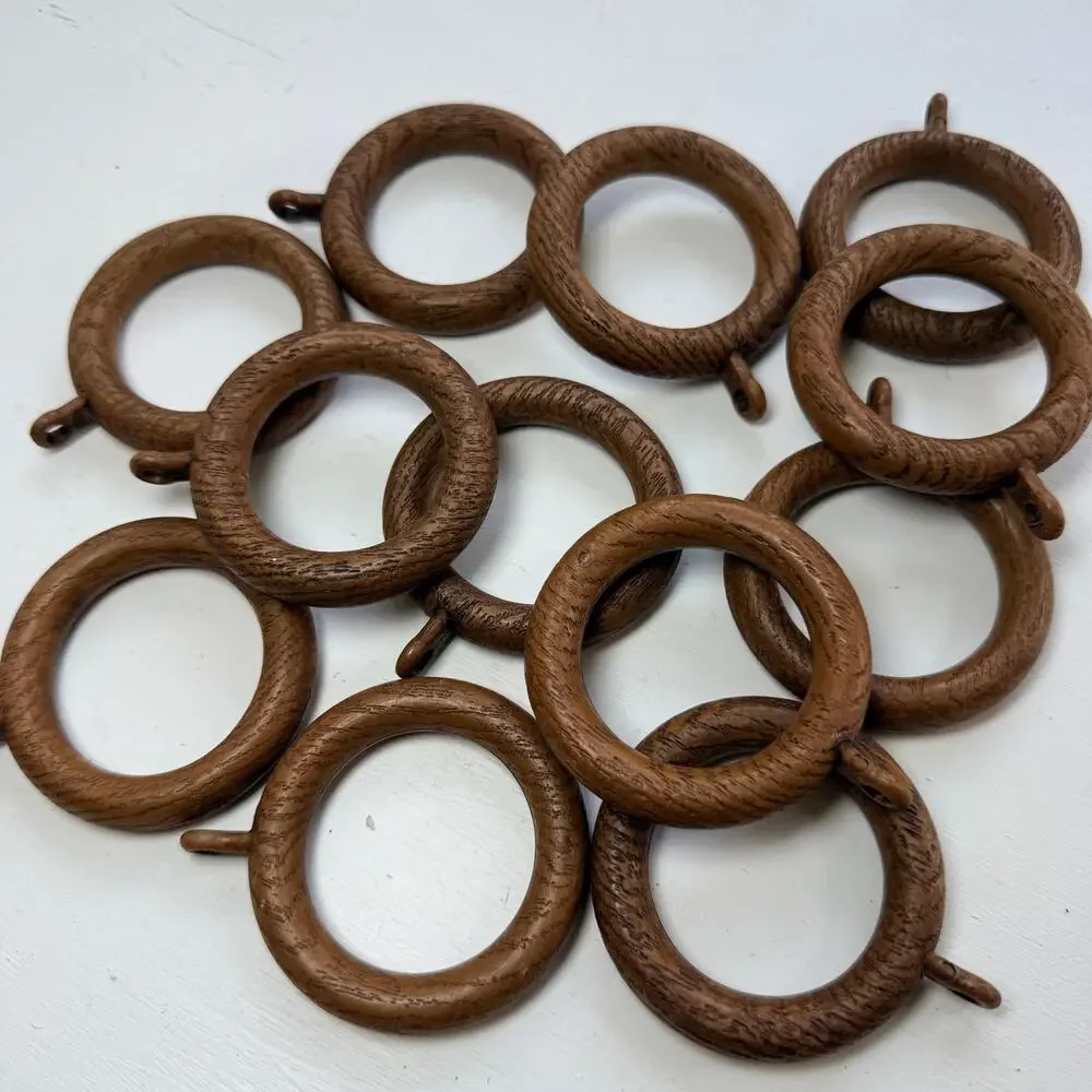 12 Vintage Faux Wood Curtain Rings Brown Resin Drapery Pole Rings with Eyelet